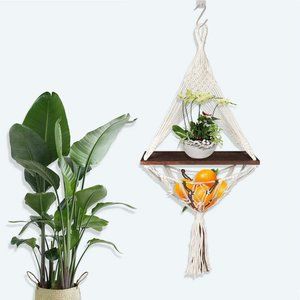 Cotton Rope Wood Hanging Floating Shelf for Wall